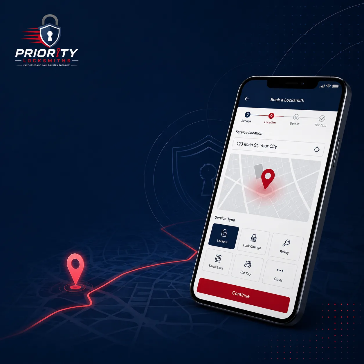 Tracking a locksmith request on a phone
